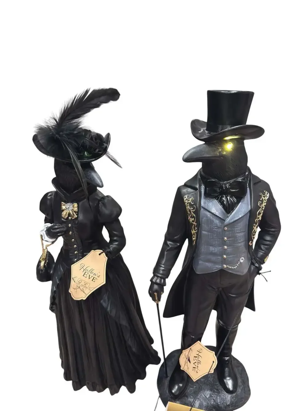 Hallow's Eve Raven Figurines Set Of 2 Halloween Decor - Brand New